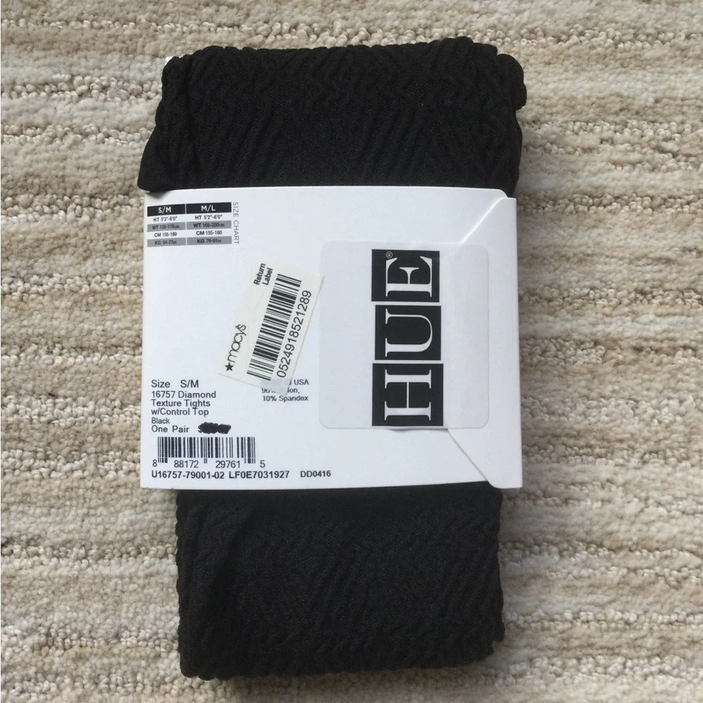 HUE Diamond Textured Tights with Control Top Black Size S | M